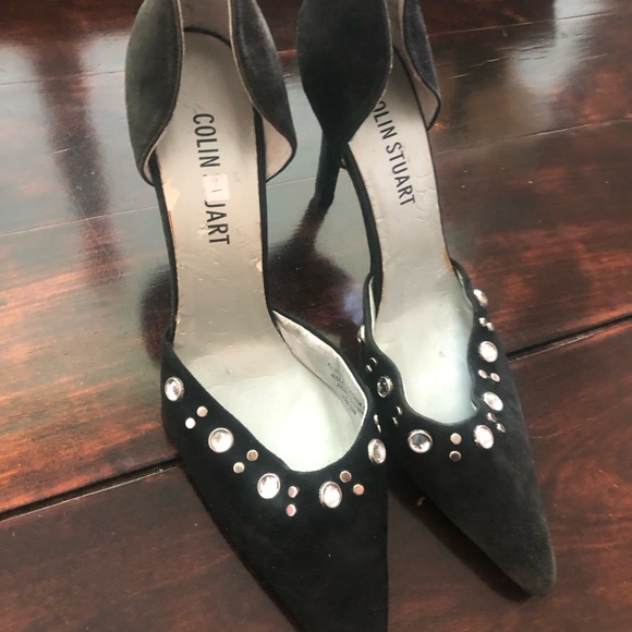 3/$25 COLIN STUART 9 velvety black heels w bling dets - Picture 3 of 9
